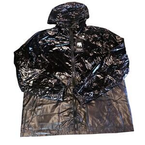 NEW American Stitch Black Shine Hooded Zip Winbreaker Jacket Men's Size L 3377